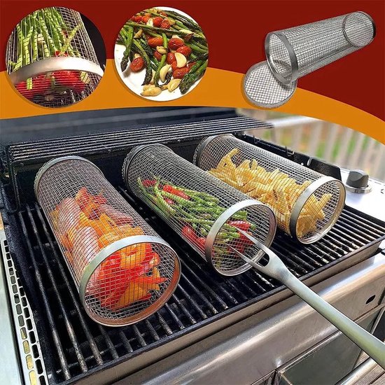 Grillkorb Rollbarer Grillkorb Gemüsegrillrost Aus Edelstahl, 20 Cm Grillrost