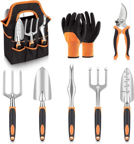 8 Teiliges Gartenwerkzeug Set Handwerkzeug Set Blumen & Pflanzen Ergonomischer Griff Mit Aufbewahrungstasche Natur
