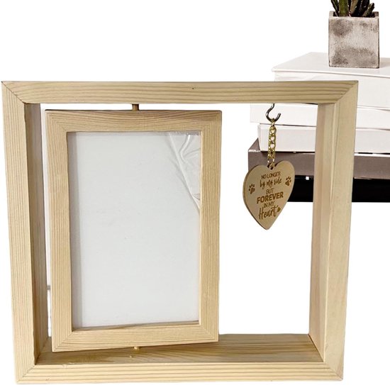 Gedenk Fotorahmen Aus Holz Zum Andenken An Ein Haustier Vermisstes Haustier Drehbar, Beidseitig 23 X 21 Cm Holzfarbe