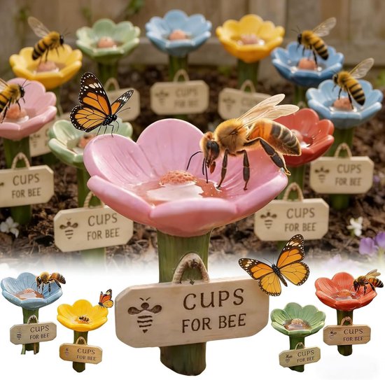 Blumenförmige Keramik Trinkflasche Für Bienen, 5er Set, Umweltfreundliches Wasser Für Bienen, Schmetterlinge Und Insekten, Idealer Gartenbecher F