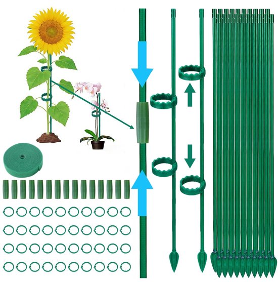 Dailygoods Pflanzenstütze Mit 20 Pflanzenstäben, 40 Pflanzenclips, 1 M Langen Pflanzenbindern Und 15 Verbindungsstücken Stütze Für Kletterpflanze