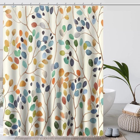Duschvorhang Badezimmervorhang Polyester Farbe Buntes Pflanzenmuster Schimmelresistent Wasserdicht Waschbar