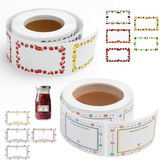 Dailygoods Obstetiketten, 500 Stück Selbstklebend Buntes Obstmuster 2 Rollen 3,0 X 5,0 Cm Hochwertiges Kupferpapier