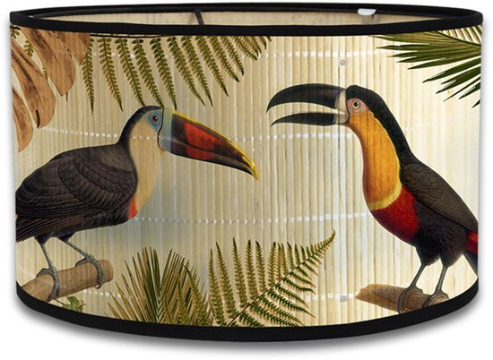 Trommelförmiger Lampenschirm Retro Leinen Lampenschirm Vogelmuster Austauschbares Lampenzubehör Für Kronleuchter Und Stehlampen 30 X 30 X 20 Cm