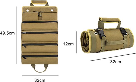 Werkzeugtasche Zum Aufrollen Wasserabweisend Werkzeugrolle Khaki Nylon 49,5 X 32 X 6,5 Cm