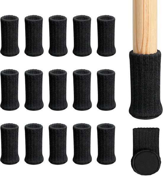 Stuhlbeinschoner Mit Filzgleitern, Doppellagige, Rutschfeste Strick Stuhlbeinschoner, Möbelschoner Für Zuhause, Schule, Büro, Bibliothek, Schwarz