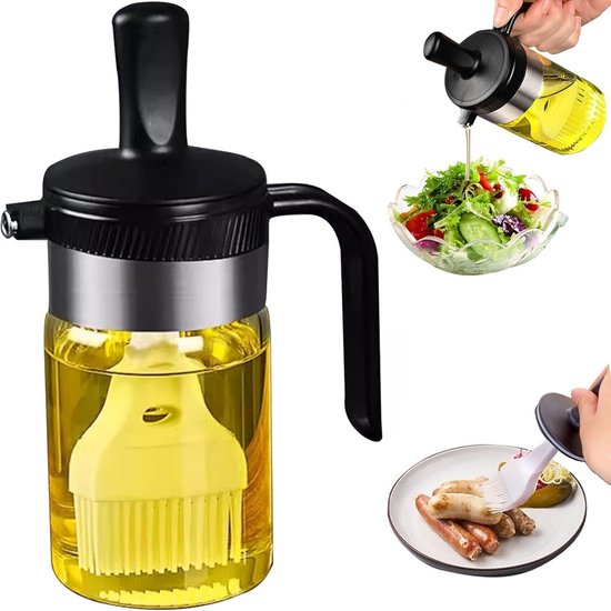 2 In 1 Ölspenderflasche Mit Pinsel 200 Ml Silikonpinsel Für Küche, Grill Und Salate Schwarz