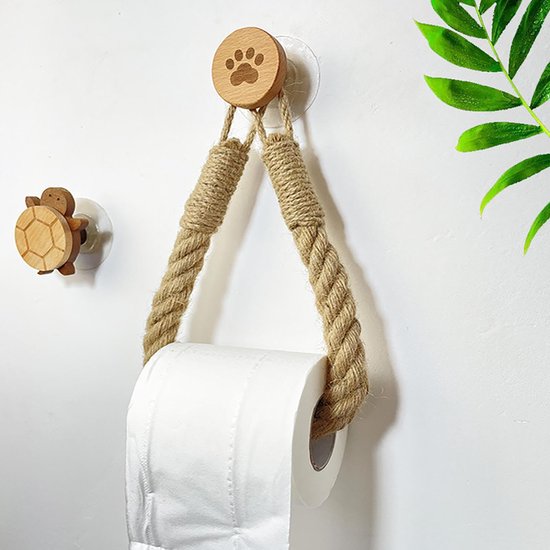 Nautischer Toilettenpapierhalter, Wandregal Aus Naturseil Mit Holzhaken, Handtuchhalter Ohne Bohren Fürs Badezimmer, Rustikale Küstenhaus Dekorat