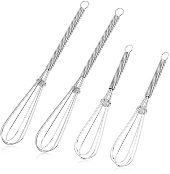 Dailygoods Mini Schneebesen Set, 4 Teilig Edelstahl 13 Cm/18 Cm Küchen Schneebesen Schlagen/mischen/rühren Ergonomisches Design