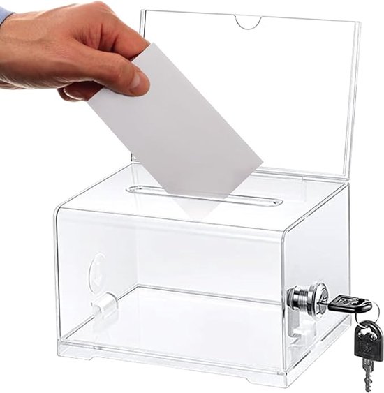 Transparente Acrylbox Mit Schlüsselschloss Abschließbare Wahlurne, Spardose Und Kommentarbox, Inklusive Aufklebern, Für Abstimmungen, Wettbewerbe