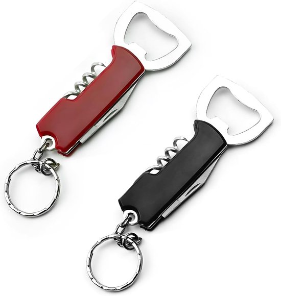 2 Teiliger Flaschenöffner Mit Schlüsselanhänger Für Bier Und Wein Klein Tragbar Schwarz + Rot