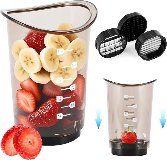 Obstschneider Mit Abnehmbaren Klingen Zum Schneiden Von Erdbeeren, Bananen, Gurken, Eiern Und Zwiebeln. Mit Praktischen Schiebern. Schnelles Und