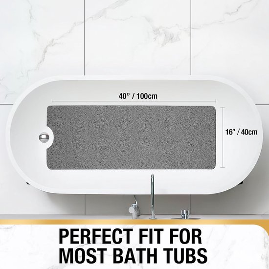 Rutschfeste Badematte 100 X 40 Cm, Extra Lange Duschmatte Für Die Dusche, Weiche Pvc Badewannenmatte Aus Luffa Mit Abfluss, Schnelltrocknende Dus