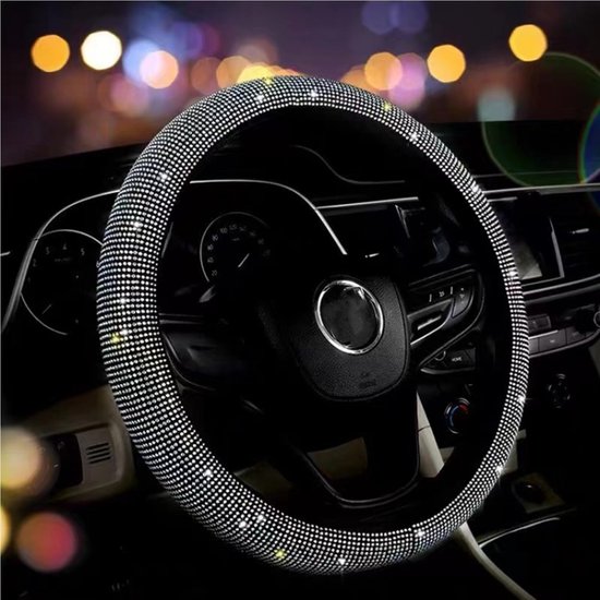 Glitzernder Lenkradbezug Für Damen Funkelndes Auto Accessoire Mit Strasssteinen, 38 Cm Universalgröße, Rutschfester Samtbezug Und Massagekristall
