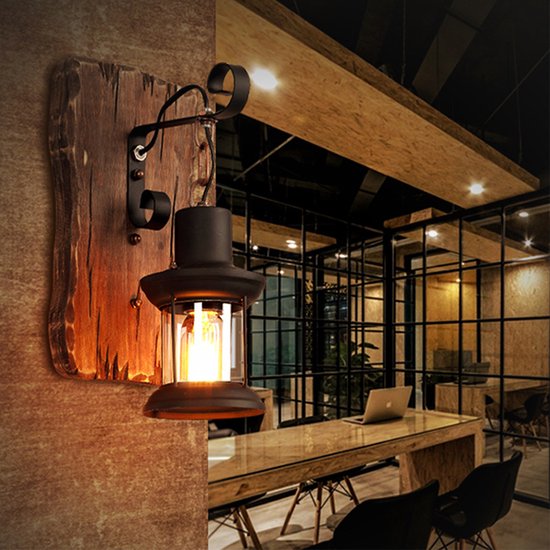 Schwarze Vintage Wandleuchte (holz + Glas + Stahl) Im Industriestil Für Den Innenbereich, Für Flure Neben Dem Spiegel Im Flur Neben Dem Schlafzim