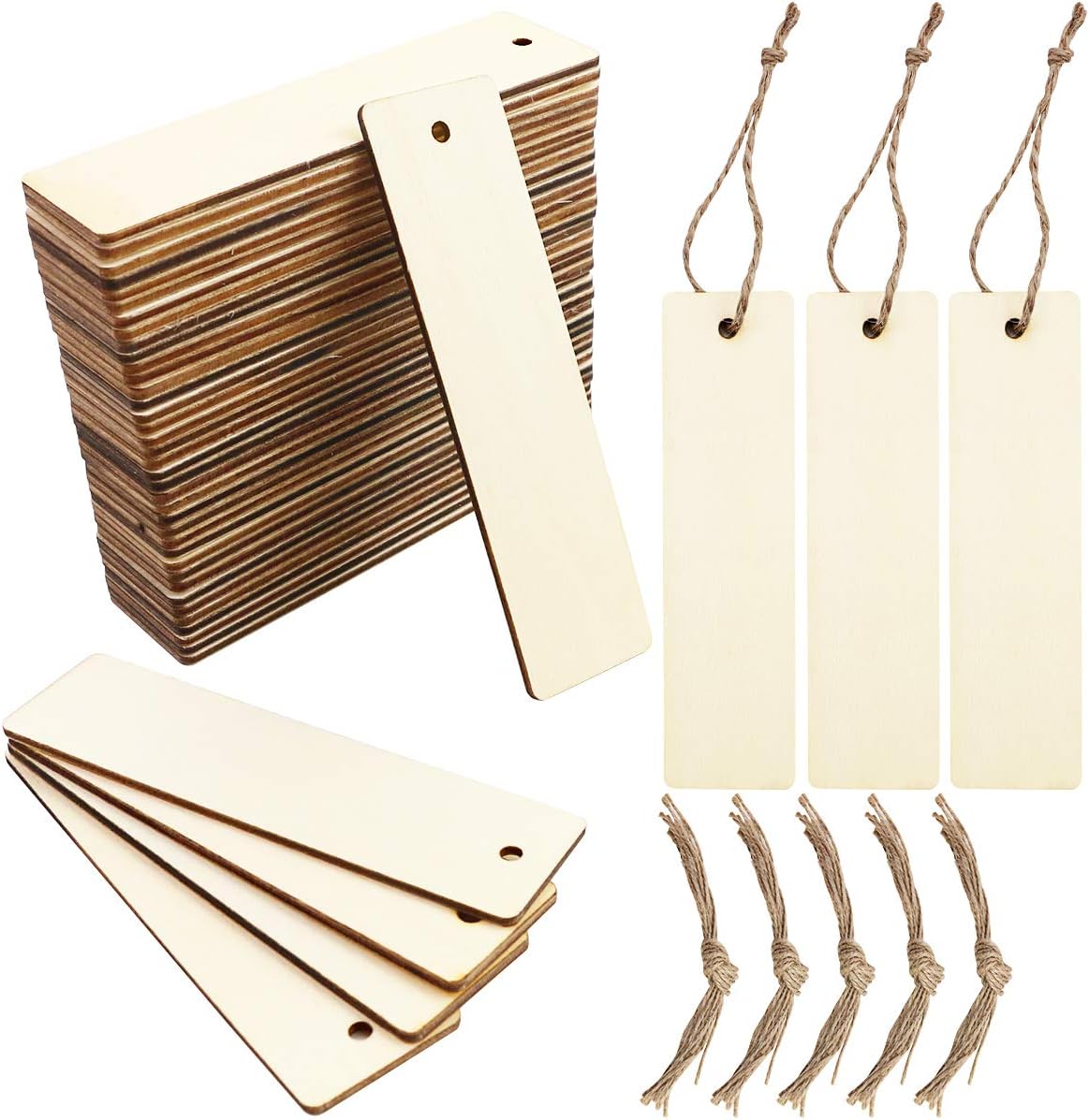 50 Leere Geschenkanhänger Aus Holz – Rechteckige Diy-etiketten Aus Holz Mit Kordel – Leere Lesezeichen Aus Holz – 12 X 3,3 Cm