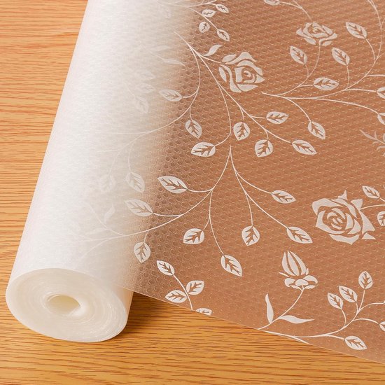 1 Rolle Küchenschrankregale 45 Cm × 500 Cm Eva Wasserdicht Und Rutschfest Abwaschbar Weißes Rosenmuster Für Kühlschränke, Küchen, Schränke Und Si