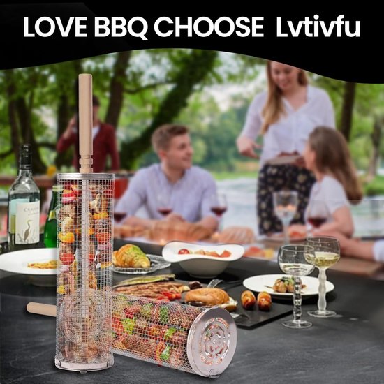 Grillkorb Aus Edelstahl, Grillbesteck Mit Klappgriff Zum Campen Oder Grillen Im Garten (1 Teilig, Inklusive 20 Cm Gabel Und 10 Cm Haken)