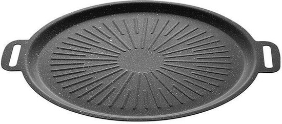 Vorbehandelte, Antihaftbeschichtete Grillpfanne Aus Gusseisen Mit Griffen Für Gasherde Und Offenes Feuer, 36 Cm Runde Grillpfanne Mit Geriffelter