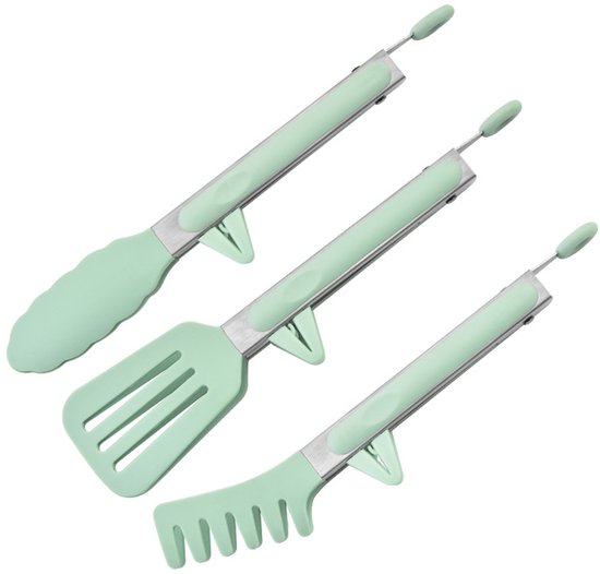 3 Teiliges Kochzangen Set 26,5 Cm Lange Küchenzange Silikonspitzen, Lebensmittelechte Servierzange Nordisches Grün