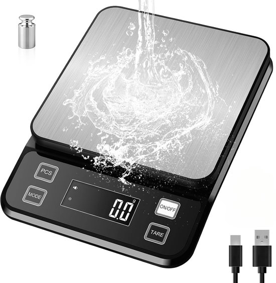 Große Küchenwaage Aus Edelstahl, Abwaschbar, Zur Wandmontage Und Über Usb Wiederaufladbar.