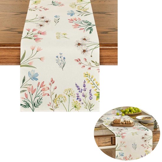 Sommerlicher Tischläufer Mit Blumenmuster Vintage Tischläufer Tischläufer Tischdecke Aus Baumwolle Und Leinen 33 X 228 Cm Rustikale Tischdekorati
