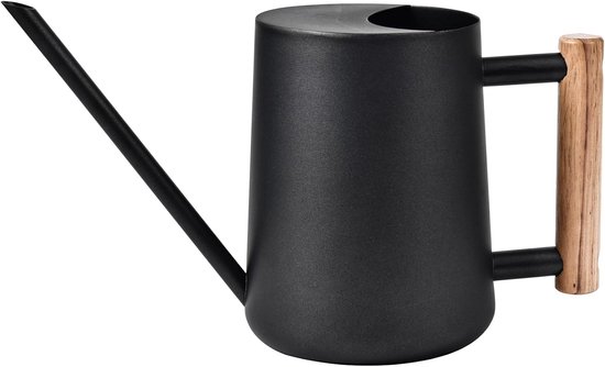 Gießkanne Aus Edelstahl Schwarz Mit Holzgriff Für Den Innen Und Außenbereich