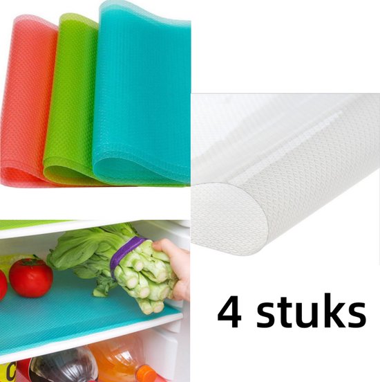 4 X Kühlschrankmatten Platzsets Kühlschrankeinlagen 4 Farben Waschbare Schubladenmatten Kühlschrankunterlagen (45 X 30 Cm)