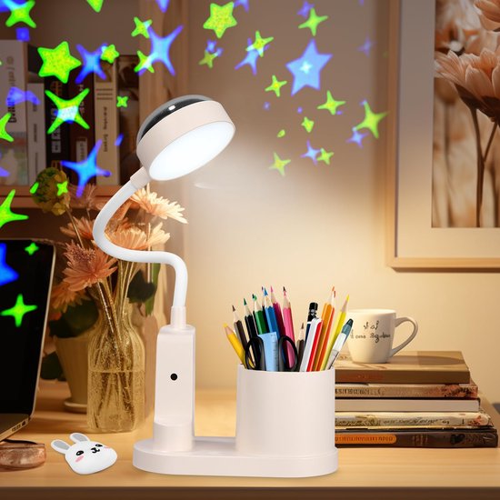 Led Schreibtischlampe Für Kinder Mit Sternenprojektion Kabellose Tischlampe Mit Stifthalter Und Wiederaufladbarer Leselampe
