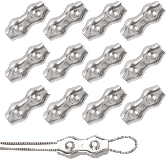 Doppelkabelklemme, 12 Stück, Für Stahlseile Edelstahl Kabelklemme 4 Mm