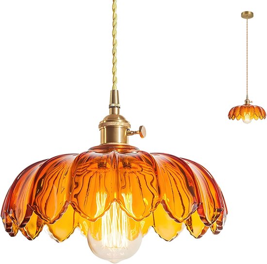 Vintage Kronleuchter Aus Glas Mit Blumenmuster Für Schlafzimmer, Wohnzimmer Und Esszimmer, Bernstein