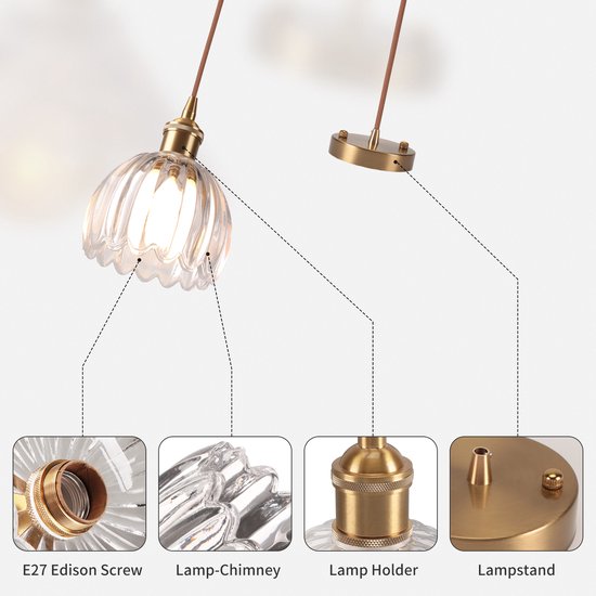 Vintage Glas Pendelleuchte/kronleuchter Für Wohnzimmer, Schlafzimmer, Küche, Transparent
