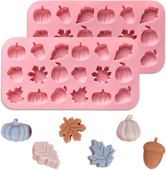 1 Paar Silikonformen Für Schokolade, Herbstmotive Wie Ahornblätter, Eicheln Und Kürbisse 20,4 × 10,8 × 1,3 Cm 3d 36 Mulden Für Thanksgiving, Ernt