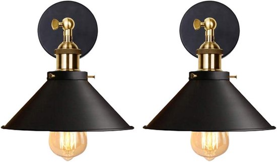 Industrielle Wand Und Deckenleuchten Im Retro Stil, Metall, 180° Drehbar, Edison Stil Schwarz, 220 Mm 2er Set