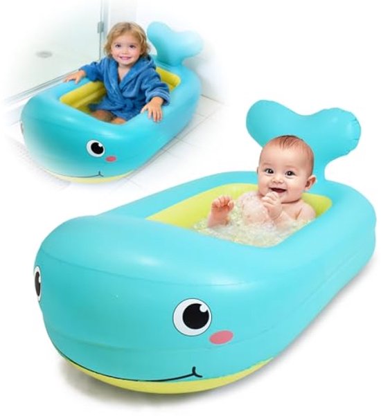 Aufblasbare Babybadewanne In Walform Tragbare, Faltbare Reisebadewanne Für Babys Für Zuhause Und Unterwegs Blau