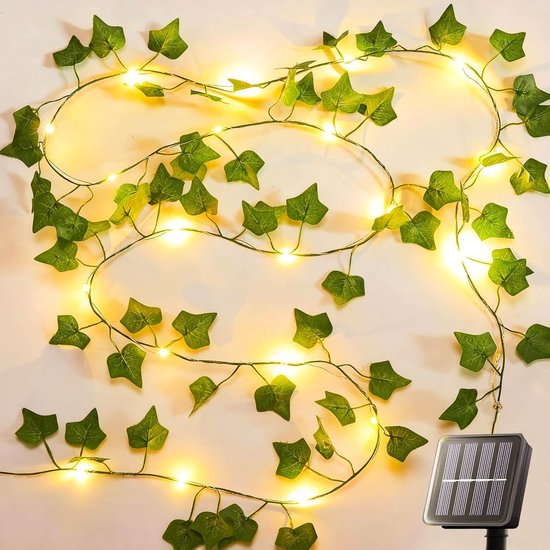 10 Meter Lange, Solarbetriebene Lichterkette Mit 100 Leds Wasserdichte Künstliche Efeugirlande Für Garten, Terrasse Und Dekoration