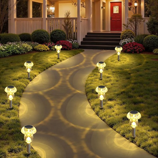 8er Pack Solarleuchten Pilzdesign Warmweißes Licht Ip44 Wasserdicht Für Gartenwege Und Rasenflächen Automatisches Ein /ausschalten Keine Verkabel