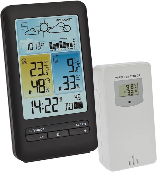 Drahtlose Wetterstation, 35.1165.01 Wettervorhersage Mit Symbolen Luftdruck Mit Diagramm Mondphase Uhr Maximal /minimalwerte Exklusiv Bei Amazon