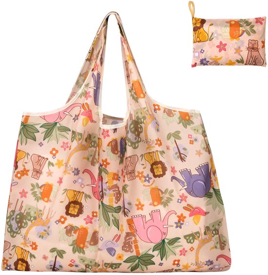 Dailygoods Faltbare Einkaufstasche Wiederverwendbare Tragetasche Waldtiermuster 50 X 66 Cm Bis Zu 20 Kg Kleine Innentasche