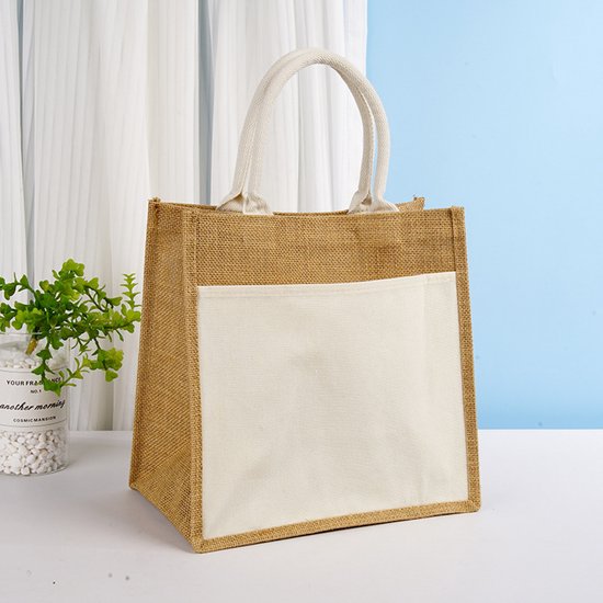 1 Stück Leinenbeutel, Retro Stil, Leerer Jutebeutel, Umweltfreundliche, Hochwertige, Schlichte Einkaufstasche, 30 X 30 X 19 Cm