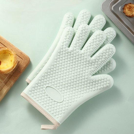 Hitzebeständige Silikonhandschuhe Mit Fingerhüten Original Hitzebeständige Handschuhe Baumwollfutter Zum Grillen, Backen Und Kochen Grün 2er Pack
