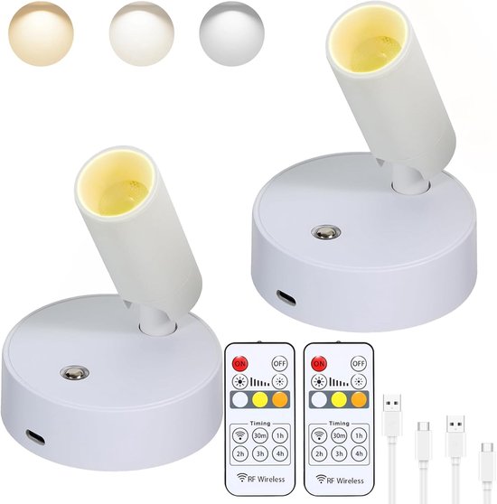 Kabellose Led Wandstrahler Wiederaufladbare Innenbeleuchtung, Dimmbare Wandleuchte Mit Fernbedienung Und Timer, 2er Pack