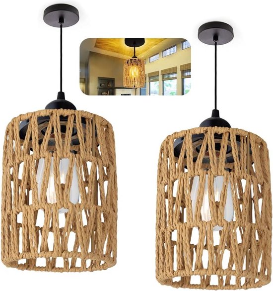 2 Teiliger Boho Rattan Lampenschirm E12/e14 Lampenschirm Kleine Rattan Pendelleuchte Ersatzschirm Zubehör Tischlampe, Pendelleuchte, Deckenleucht