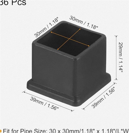 Quadratische Stuhlbeinkappen Pvc 36 Stück Schwarz 30 Mm X 30 Mm