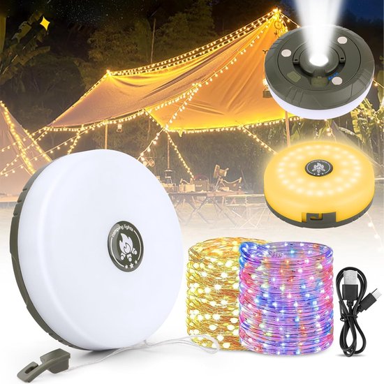 Camping-lichterkette – 10 M Led – Usb-aufladbar – Rgb Warmweiß