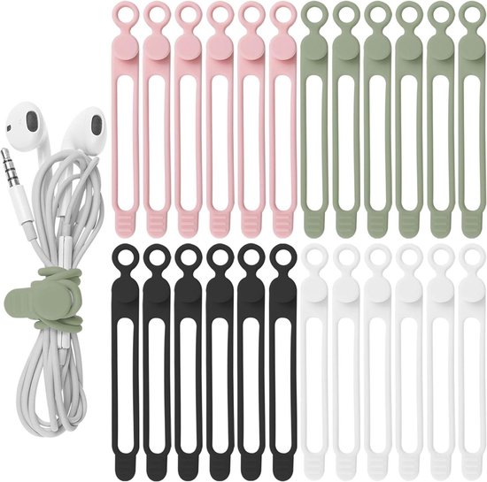 Silikon Kabelbinder 24 Stück Zur Kabelorganisation Für Kopfhörer, Handy Ladegeräte Und Computerkabel Wiederverwendbare Kabelbinder Für Zuhause, B