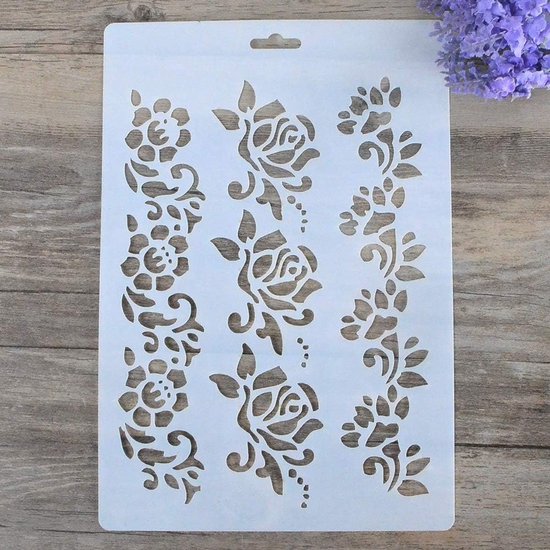 Ausgeschnittene Malerschablone Diy Malerschablone 31 × 21 Cm A4 Schablone Zum Bemalen Von Wänden Und Möbeln Randschablone Rosen Weiß