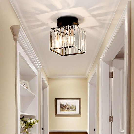 Moderne Kristall Deckenleuchte Schwarzer Led Quadrat Kronleuchter E27 Pendelleuchte Für Flur, Küche, Schlafzimmer, Wohnzimmer, Eingangsbereich