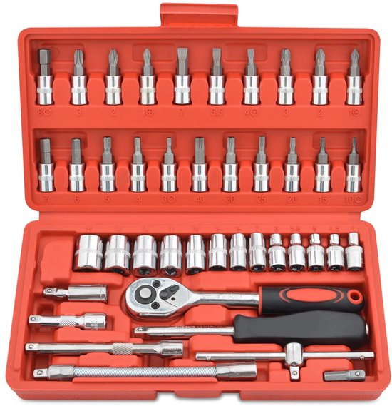 46 Teiliger Steckschlüsselsatz Und Präzisionsmechaniker Set Mit Schraubendreher Und Reversibler Ratsche