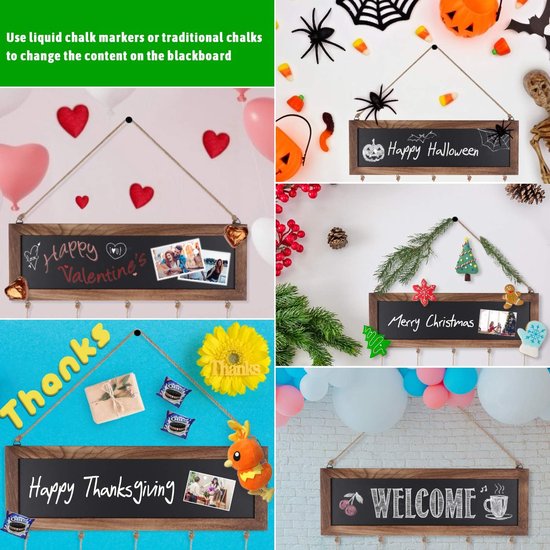 Fotocollage Hängende Fotowand Rustikaler Holzrahmen Für Wand Und Schlafzimmerdekoration Mit Kreidetafel Und 30 Karbonisierten Clips Schwarz